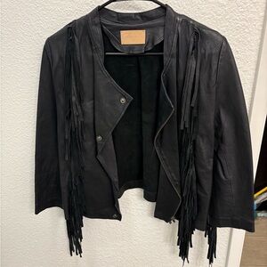 Cleobella Black Leather Fringe Jacket